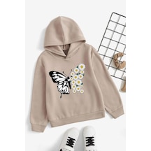 Uyguntarz Papatya Kelebek Baskılı Erkek - Kız Çocuk Rahat Kalıp Sweatshirt Bej