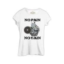 No Pain No Gain Hippo - Body Building Beyaz Kadın Tshirt 001