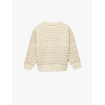 Koton Uzun Kollu Bisiklet Yaka Desenli Triko Kazak Bej Desenli 6wkg90082ht Ekru Desenli