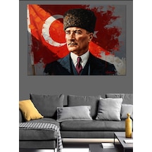 Bayrak Önünde Atatürk Portre Sanatı Dekoratif Kanvas - Mdf Ahşap Tablo