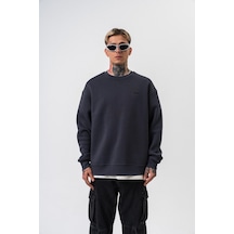 Erkek Respire Yazı Detaylı Basic Oversize Sweatshirt Füme