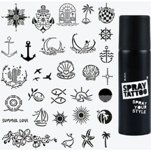 Bodrum City Pack Spray Tattoo Geçici Dövme Seti 30 Desen + Sprey Siyah