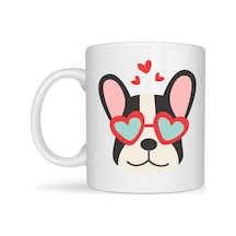 Bezos French Bulldog Desenli Kalpli Gözlüklü Porselen Kupa Model 50 Sevimli Köpek Tasarımlı Kahve Kupası Dlra Diğer