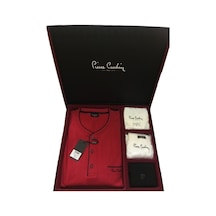 Pierre Cardin Bordo Uzun Kol Pijama Takımı+atlet+boxer+çorap+kemer+cüzdan Seti