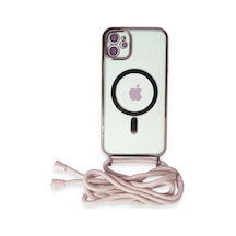 Newface Apple İphone 11 Kılıf Divo Lazer Askılı Magsafe Kapak - Pembe
