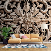 3 Boyutlu Çiçek Figürlü Ağaç Oyma Desenli Duvar Kağıdı