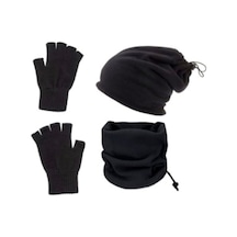Alfa Polar Bere Ve Boyunluk + Yün Eldiven 3'lü Set Polar Bere Ve Boyunluk + Yün Siyah