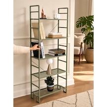 Dekoratif Yeşil Metal Kitaplık 5 Raflı Çok Amaçlı Stand Salon Ve Çalışma Odası Düzenleyici Haki