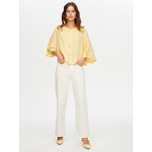 Faik Sönmez Gold Düğme Detaylı Dökümlü Rayon Bluz W26blz006 Uw26blz00660 Sarı