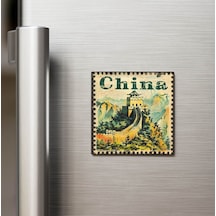 Çin China - Posta Pulu Temalı Ülke - Baskılı Buzdolap Magneti Kare - 9x9 Cm