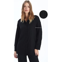 Lcwaıkıkı Classic Siyah Dokulu Oversize Kadın Gömlek Tunik