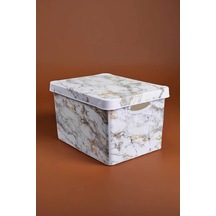 Style Box Mermer Desenli 20 L Dekoratif Saklama Kutusu Bej Çok Renkli