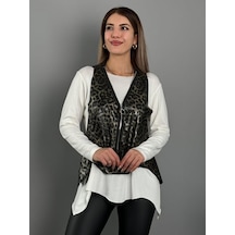 Veraura Lifestyle Kadın Yılan Desen Fermuar Detay Yelek Ve Asimetrik Kesim Bluz Salaş Ikili Takım BEYAZ