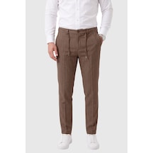 Deepsea Erkek Slim Fit Kırçıllı Kahve Kumaş Pantolon İpli Esnek Bel Likralı Spor Şık Pantolon 2700252