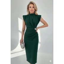 Defymoda Kadın Balık Kesim Uzun Kuyruklu Elbise Yeşil