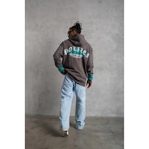 Erkek 3 İplik Pamuklu Alev Baskılı Kapüşonlu Hoodie Sweatshirt - Gri