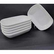 6 Adet Beyaz Melamin Kayık Tabak 14x10cm Orta Boy Salata Tabağı Çok Renkli