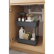 2 Katlı Plastik Düzenleyici Raf Füme Mutfak Dolap İçi Raf Banyo Rafı Masa Altı Organizer Çok Amaçlı Saklama Düzenleyici 30x17,5x40,5 Cm Gri Gri