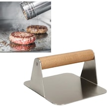 Kare Smash Burger Presi,16 Cm ,3 Mm 304 Paslanmaz Çelik Ahşap Sap