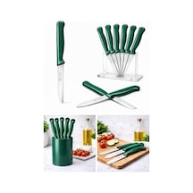 6'lı Tırtıklı Meyve Bıçağı Seti, Paslanmaz Çelik, Ergonomik Kaymaz Sap, Ultra Keskin, Meyve Ve Sebze İçin, 18 Cm Yeşil