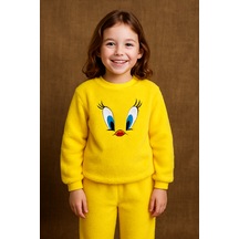 Sarı Civciv Nakışlı Welsoft Peluş Pijama Takımı Sarı
