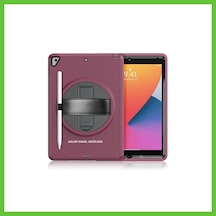 Bezos Apple iPad Uyumlu 10.2 7.nesil Kılıf Hand Strap Tablet Kılıfı - Mürdüm Dmc