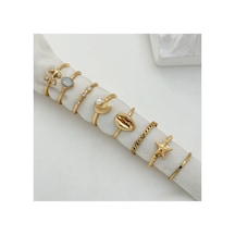 Lyria Gold Renk - 8 Adet Yıldız Figürlü Şık Tasarım Vintage Çoklu Altın Yüzük Seti