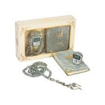 Taşlı Zikirmatik - Mini Kadife Yasin - İnci Tesbihli Hediyelik Set - Gri Renk