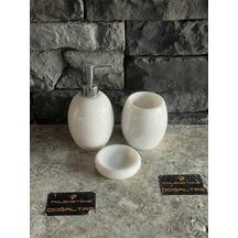 Beyaz Oval Mermer Mutfak/banyo Seti 3'lü Beyaz