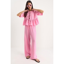Shade Kadın Bağlama Detaylı Kısa Kollu Bluz Pantolon Alt-üst Takım 9265 60281014 - Şeker Pembe