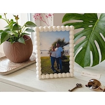 3d Baskı İnci Baloncuk Fotoğraf Çerçevesi Boncuk Kenarlı Modern Fotoğraf Çerçevesi Masaüstü Beyaz