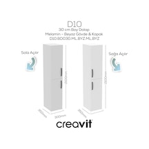 Creavit D20 30 Cm Sola Açılır Boy Dolabı Beyaz Melamin Kapak Demonte Beyaz