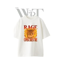 Thewert Rage Cat 1 Tasarım Baskılı Ünisex Beyaz Oversize T-shirt
