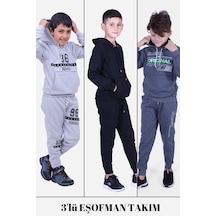 Kids Alt-üst 3'lü Erkek Çocuk Yazı Baskılı Bel Detayı Lastikli Pijama Takımı Çok Renkli
