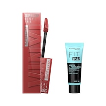 New York Super Ink Uzun Süre Kalıcı Likit Parlak Ruj 35 Cheeky & Mini Fit Me - Poreless Matlaştırcı Makyaj Bazı Makyaj Seti Abanoz