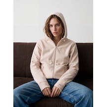 LTB Regular Fit Fermuarlı Polar Krem Sweatshırt