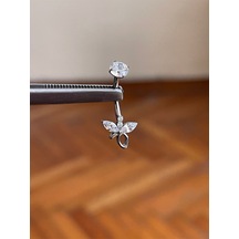 Üç Markiz Zirkon Taşlıultraliğht 10 Mm Titanyum Göbek Piercingi Şeffaf