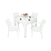 Depootoptan Mandella Elit Rattan 90 x 90 CM Elit Koltuk Camlı Masa Takımı Beyaz