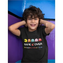 Sevbano Pacman Game Over Yazılı Unisex Oyun Çocuk Tişört 1-12 Yaş Siyah