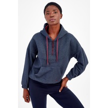 Maraton Sportswear Regular Kadın Kapşonlu Uzun Kol Basic Lacivert Sweatshirt 18413-lacivert