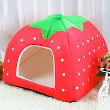 Sones Çilek Şekilli Katlanabilir Kısa Peluş Evcil Hayvan Evi Yuvası