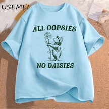 Flood Of Style Tüm Oopophiçbir Sies Yalar Komik Rakun Meme T Shirt Pamuk Erkek T Shirt Rahat Kısa Kollu Unis Mavi