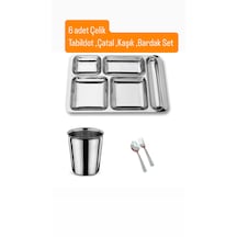 24 Parça Piknik Kahvaltılık Çelik Tabildot Set 6 Adet Tabldot,6 Adet Bardak,6 Adet Çatal, Kaşık gümüş