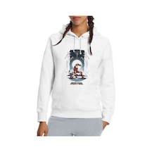 Iron Man Baskılı Beyaz Kadın Kapşonlu Sweatshirt