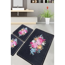Blomst Banyo Halısı Djt 3 Lü Set Banyo Halısı Paspas Yıkanabilir Kaymaz Çok Renkli