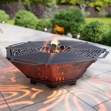 Oktagon Ateş Çukuru Izgaralı Sekizgen Barbekü Bahçenize Dekoratif Siyah
