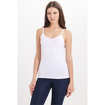 Tudors Kadın Slim Fit Dar Kesim Pamuklu İnce Askılı Dantel Detaylı Beyaz Crop Atlet-50890 Tudors Kadın Slim Fit Dar Kesim Pamuklu İnce Askılı Dantel Detaylı Beyaz Crop Atlet-50890