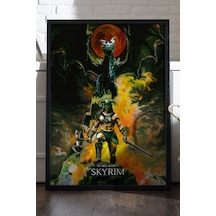 Skyrim Siyah Ahşap Çerçeveli Poster, Dekoratif Oyun Duvar Tablosu