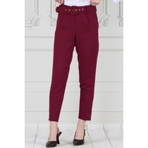 Sevitli Beli Kemerli Pileli Kalem Pantolon-bordo-3679-bordo Bordo