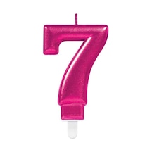 Mum Fuşya Pembe Işıltılı 7 Yaş Mumu Koyu Pembe 8cm Büyük Doğum Günü Mumu 9+